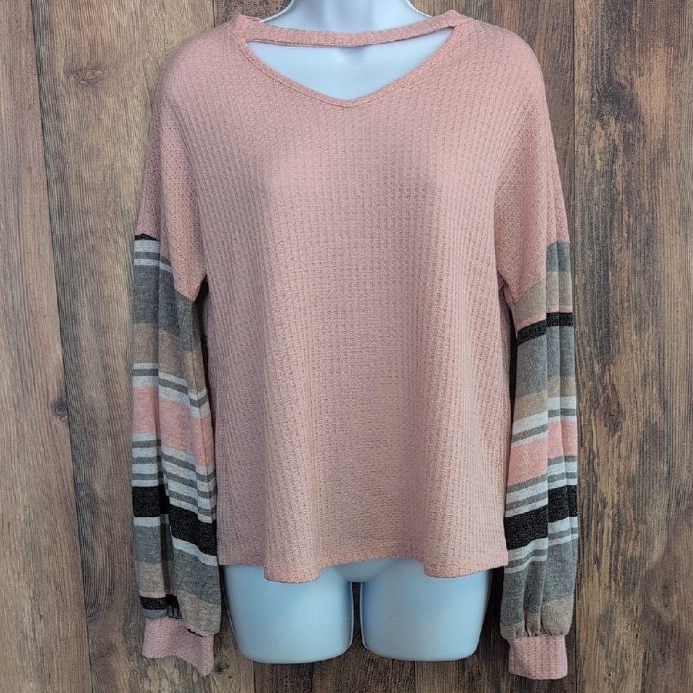 Lovely Melody Soft Waffle Knit V Cut Relaxed Fit Blouse Top M